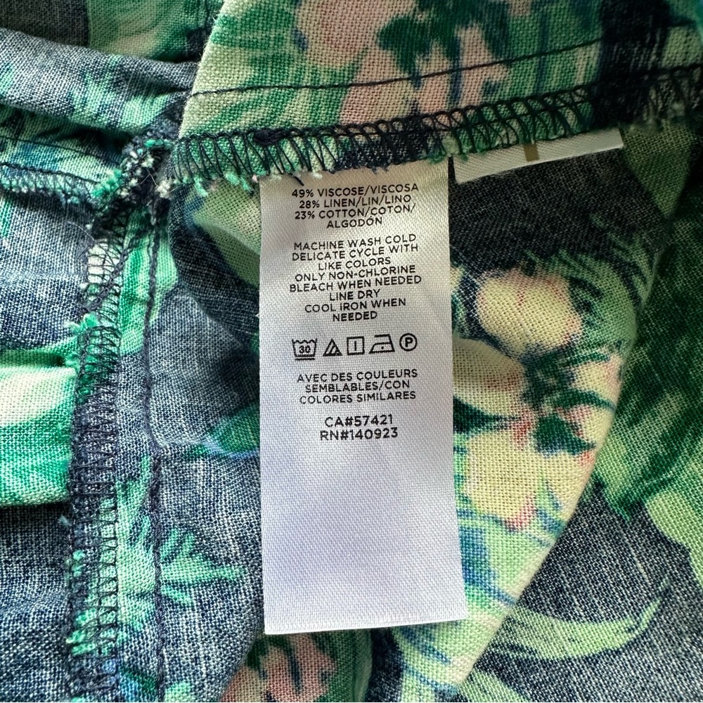 LOFT Tropical Print Dress Navy Viscose Linen Cotton Women’s Sz Small *NoTieBelt - Picture 4 of 4